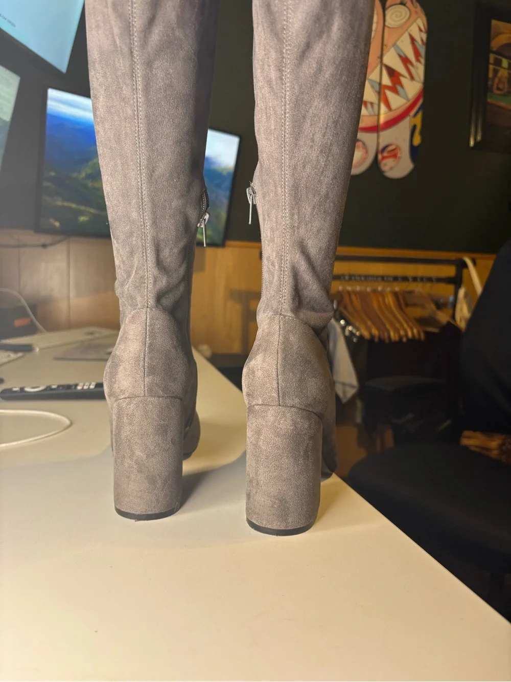 Marc fisher size 8.5 Over-the-Knee Gray Suede Block Heel Boots - Women